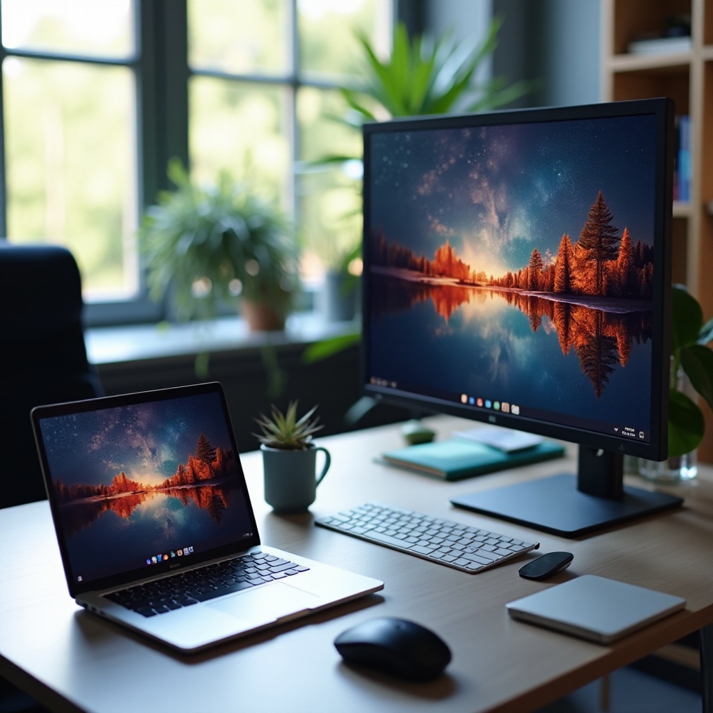 переключаться между ноутбуком и настольным монитором